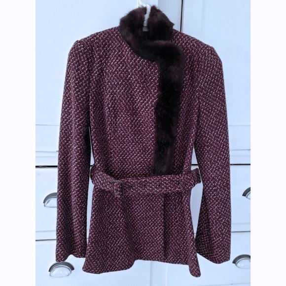 French Connection Wool Jacket, Genuine Fur Trim - Picture 3 of 8